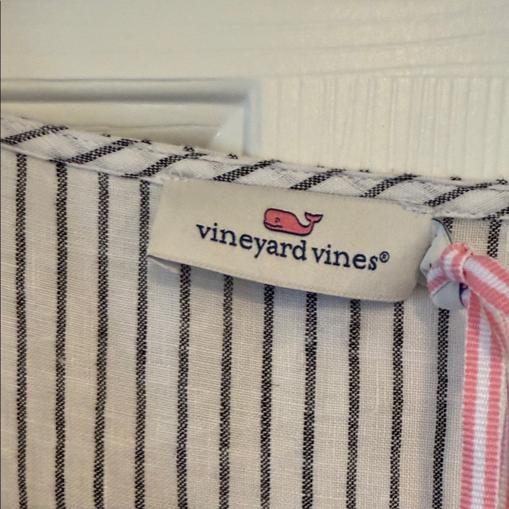 Vineyard Vines Blue and White Striped V-Neck Tiered Midi Dress - Picture 2 of 7
